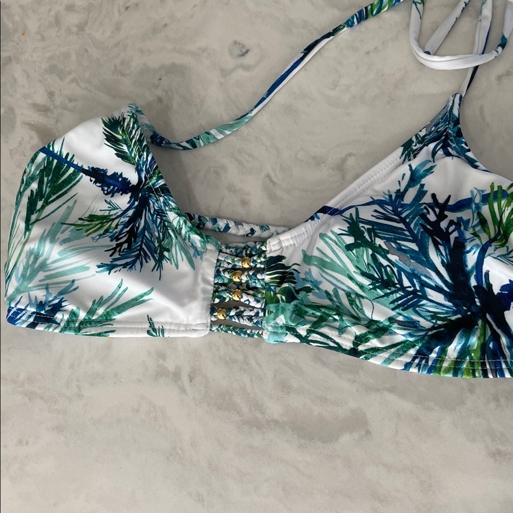 PilyQ 3 piece bikini set top bottom sheer cover up tropical leaf swimwear sz S - Picture 9 of 17
